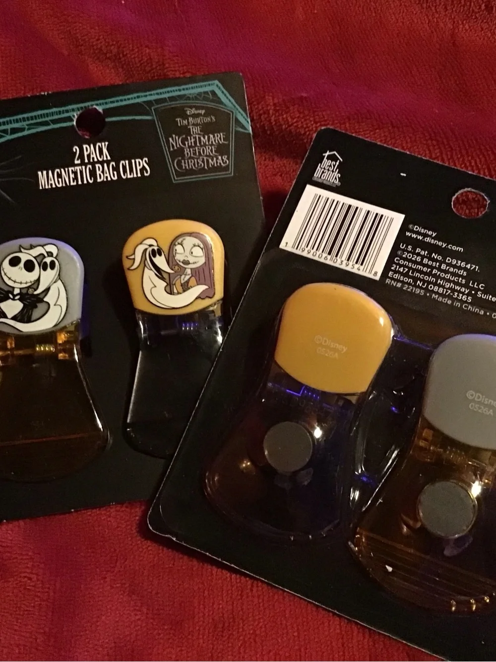 Two sets of Nightmare Before Christmas magnetic bag clips
